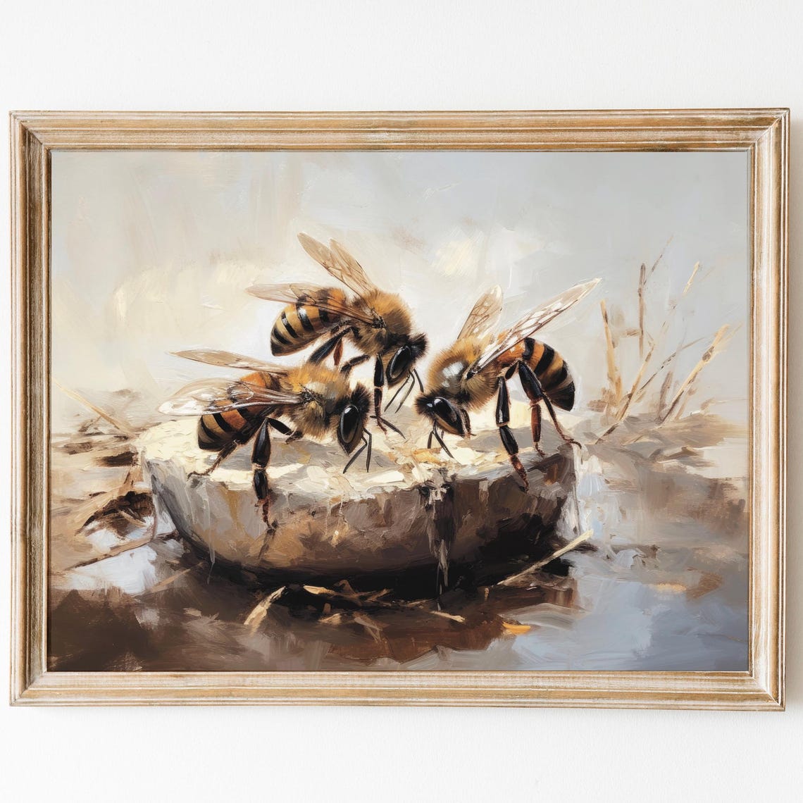 Three Honeybees On Honeycomb Vintage Rustic Kitchen Decor Poster
