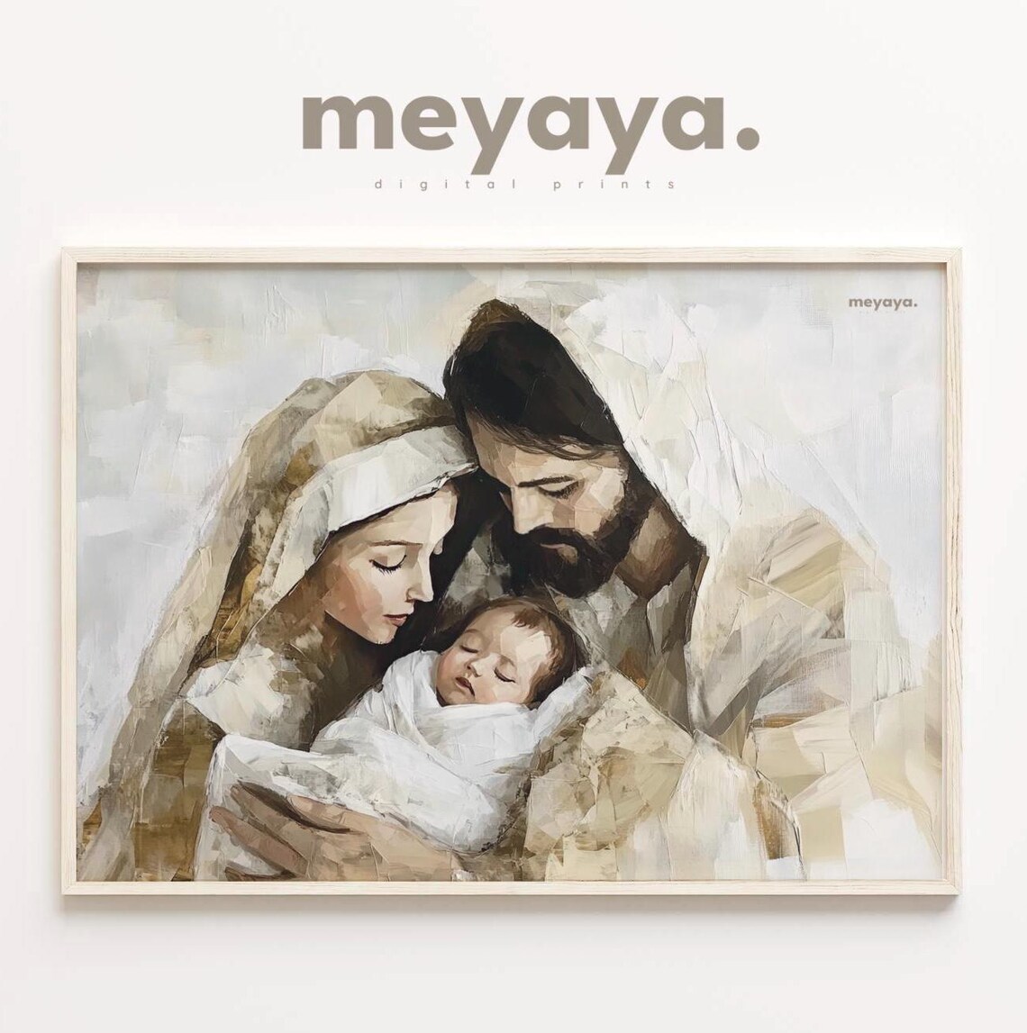 Nativity Scene Christian Art Print, Neutral Christmas - Image 6