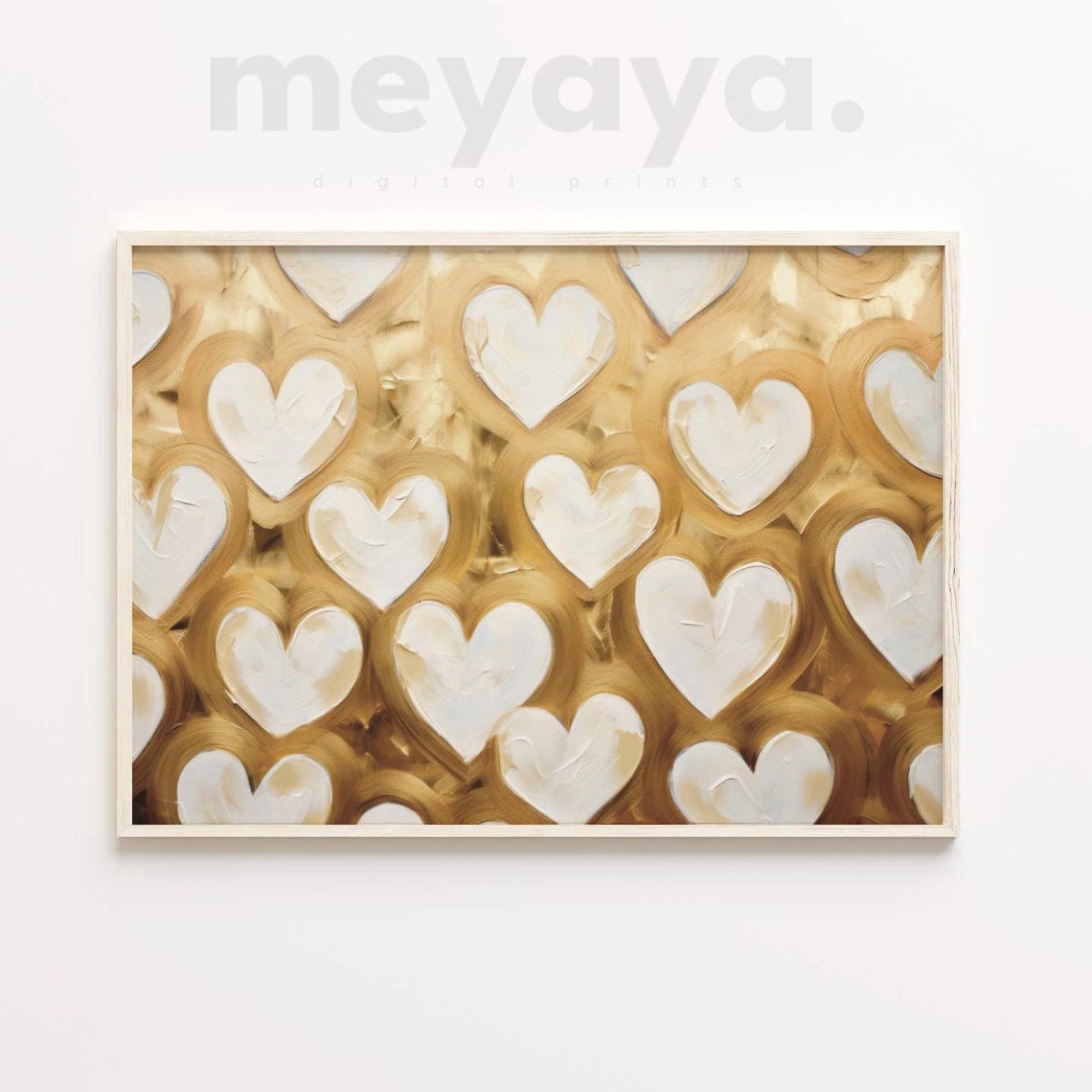 White Hearts Gold Leaf Swirl Luxe Textured Valentine Art Poster - Image 2