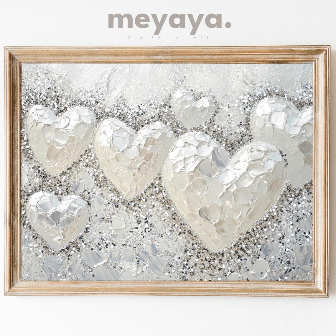 Silver White Hearts Glitter Textured Romantic Valentines Print