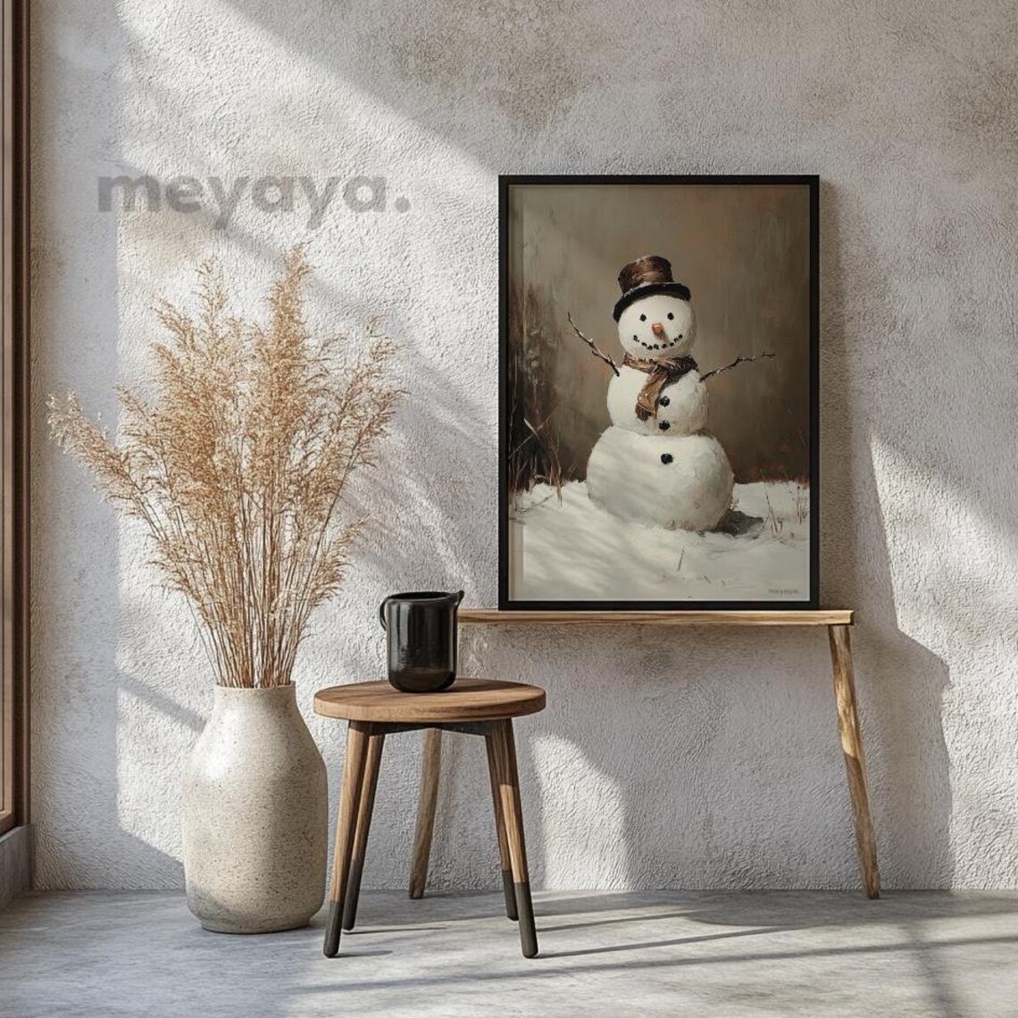 Brown Christmas Snowman Art Print, Rustic Holiday Decor - Image 5