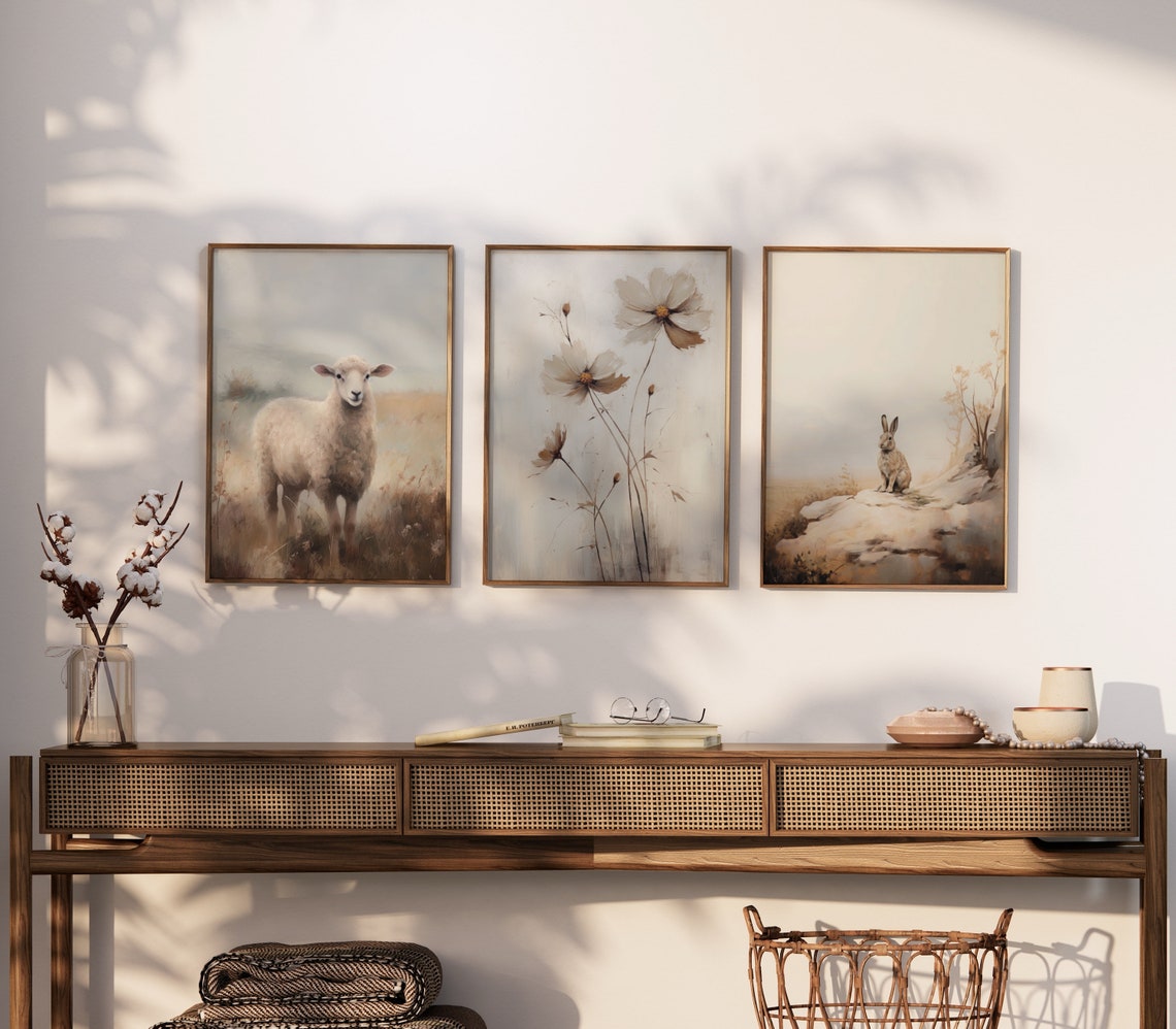 White Sheep In Misty Meadow Vintage Farmhouse Rustic Decor Poster - Image 4