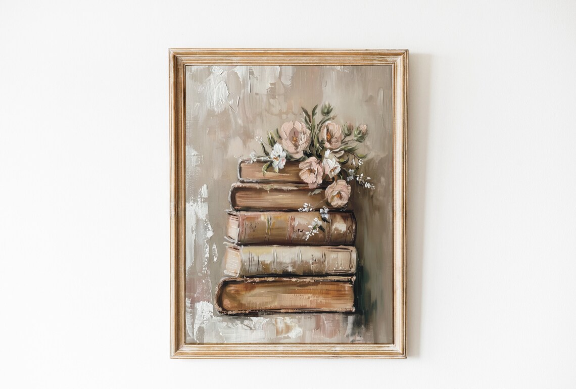 Rustic Spring Floral Book Stack Art Print