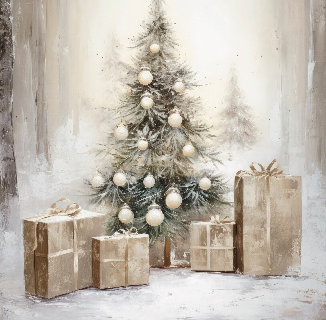 Christmas Tree Oil Painting Rustic Wall Art Print - Image 6