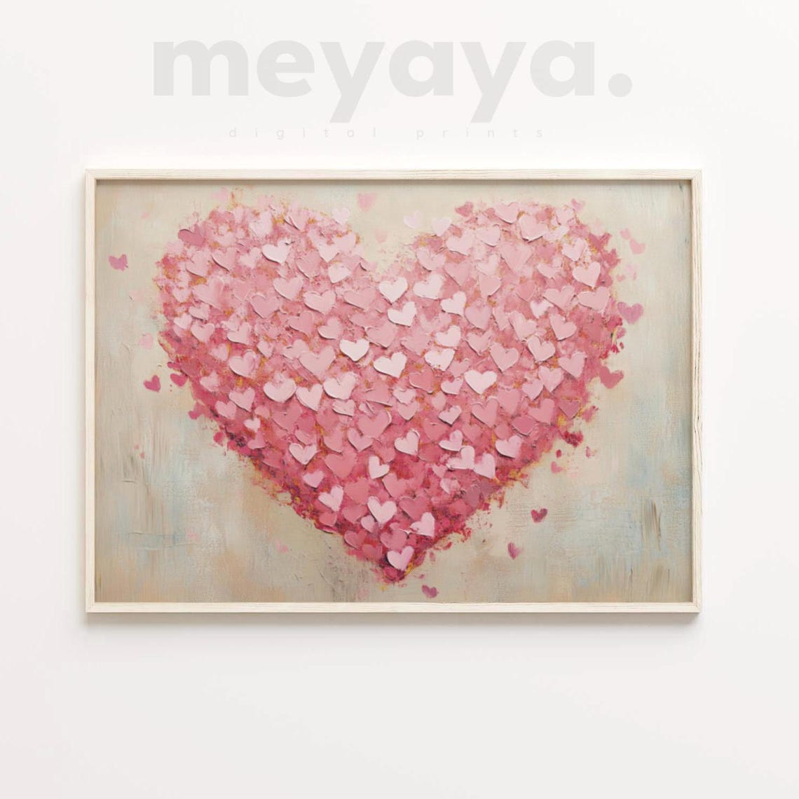 Pink Hearts Confetti Textured Romantic Valentines Love Wall Print - Image 3