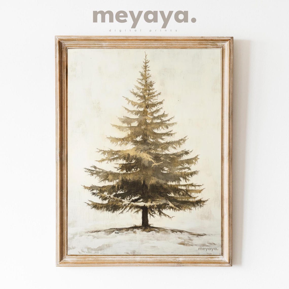 Evergreen Pine Tree Snow Minimalist Neutral Winter Art Poster