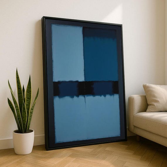Bold Blue Rothko Style Color Field Canvas Wall Art Print Modern Living Room Decor Statement Piece