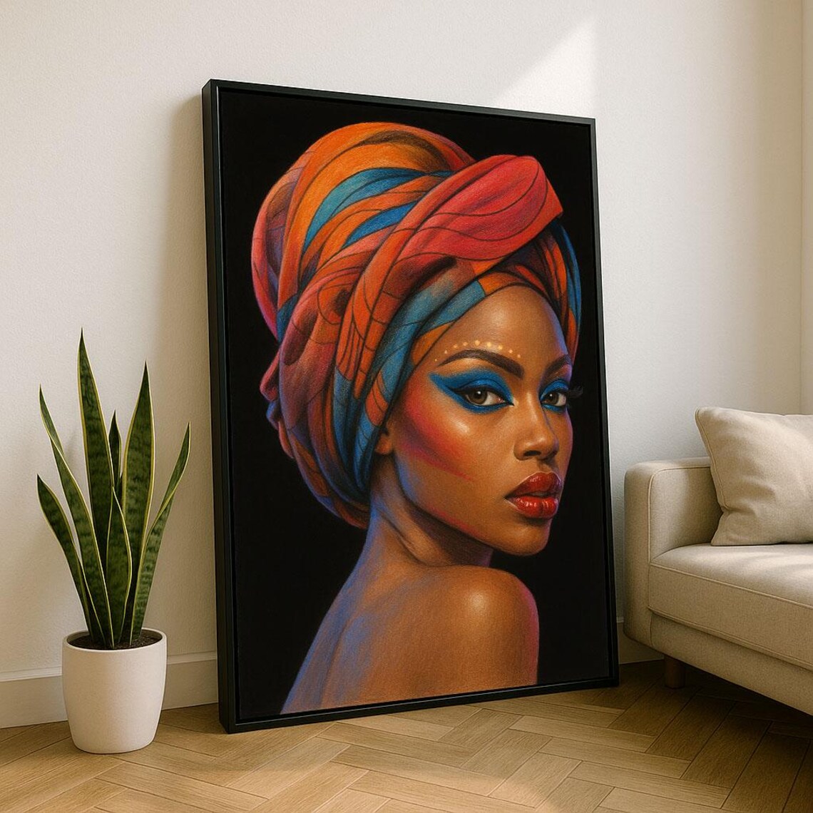 Bold African Woman Portrait With Colorful Headwrap Beauty Art Poster
