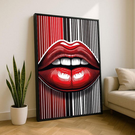 Bold Red Lips Pop Art Canvas Wall Print Modern Living Room Decor Statement Piece