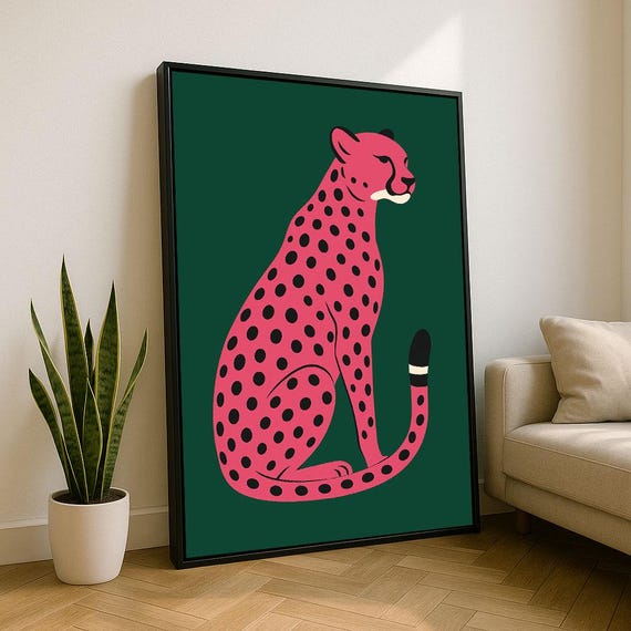 Vibrant Pink Cheetah Canvas Wall Art Print Modern Living Room Decor Statement Piece