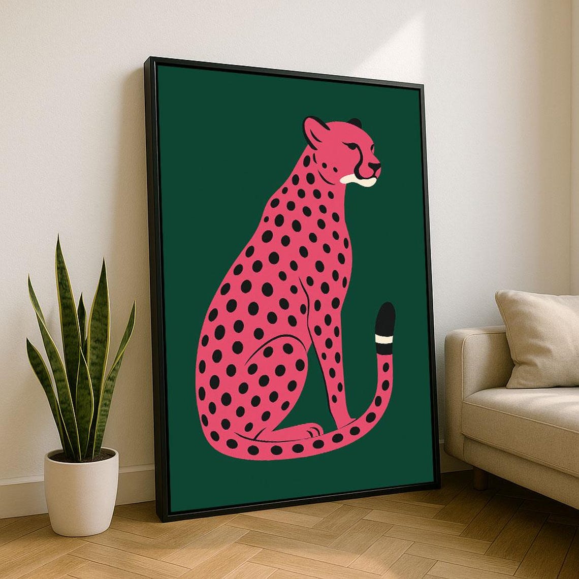 Vibrant Pink Cheetah Canvas Wall Art Print Modern Living Room Decor Statement Piece