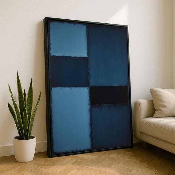 Bold Blue Rothko Style Color Field Canvas Wall Art Print Modern Living Room Decor Statement Piece