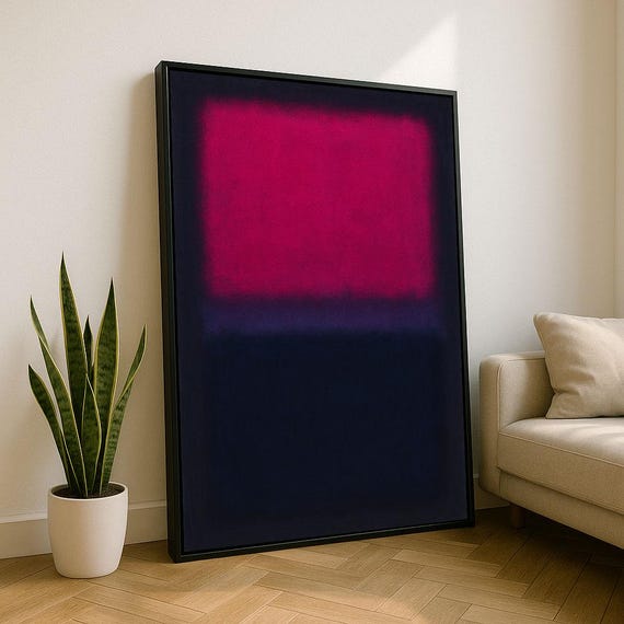 Mark Rothko Inspired Red And Navy Canvas Bold Color Field Painting Reproduction For Modern Living Room Decor