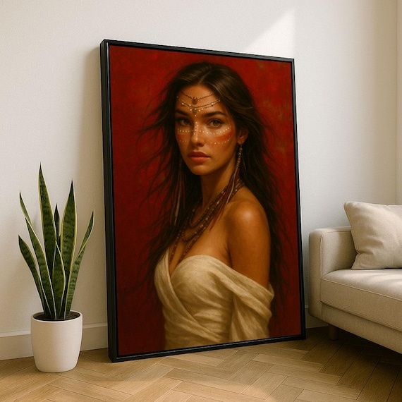 Free Spirit Boho Woman Forehead Jewelry Red Art Portrait Poster