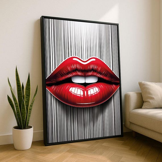 Bold Red Lips Pop Art Canvas Wall Print Modern Living Room Decor Statement Piece