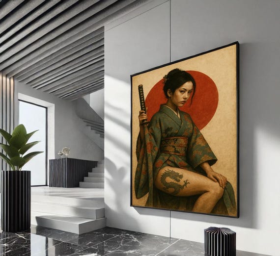 Bold Samurai Woman Canvas Wall Art Print Japanese Zen Living Room Decor Statement Piece