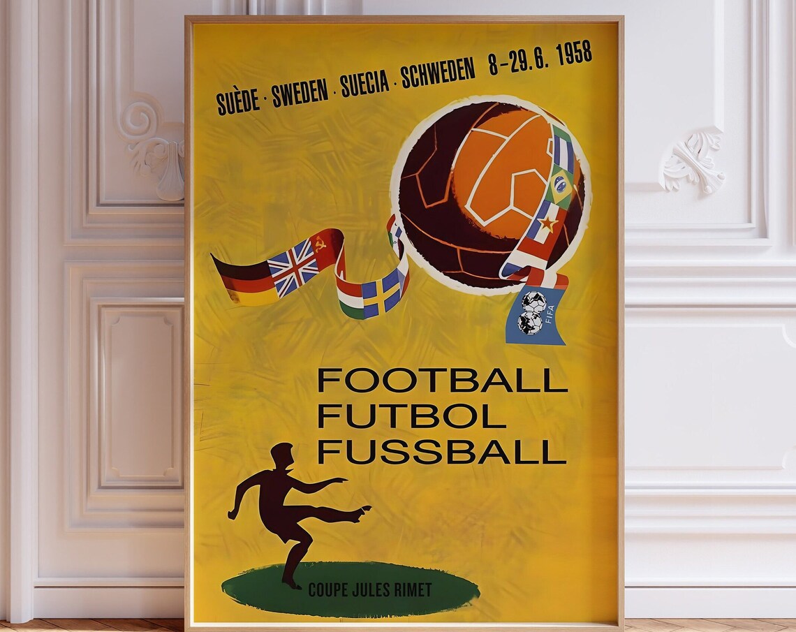 World Cup 1958 Vintage Football Poster Print