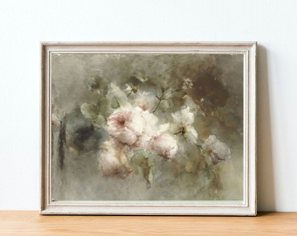 Neutral Flower Still Life Vintage Roses Art Print - Image 4