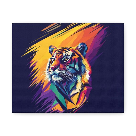 Tiger Geometric Colorful Portrait Fierce Big Cat Pop Art Style Animal Canvas Poster