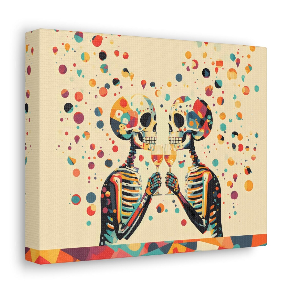 Skeleton Couple Toasting Wine Geometric Canvas Pop Art Confetti Halloween Art Poster
