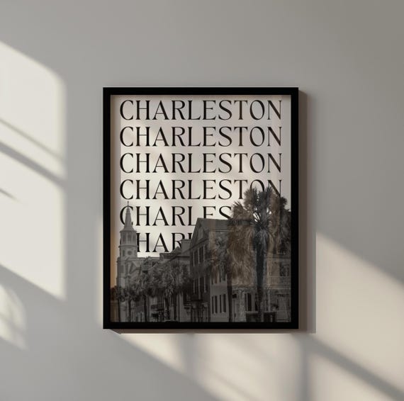 Charleston SC Travel Poster, Minimalist Skyline Art