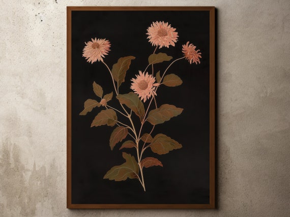 Vintage Moody Flower Painting Dark Academia Rustic Farmhouse Print Flowers Still Life Antique Blooming Artwork