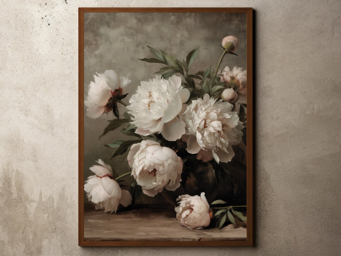 Vintage Flower Drawing Botanicals Nature Poster Floral Wall Art Flowers Still Life Antique Print Farmhouse Decor Peonies Oil Painting