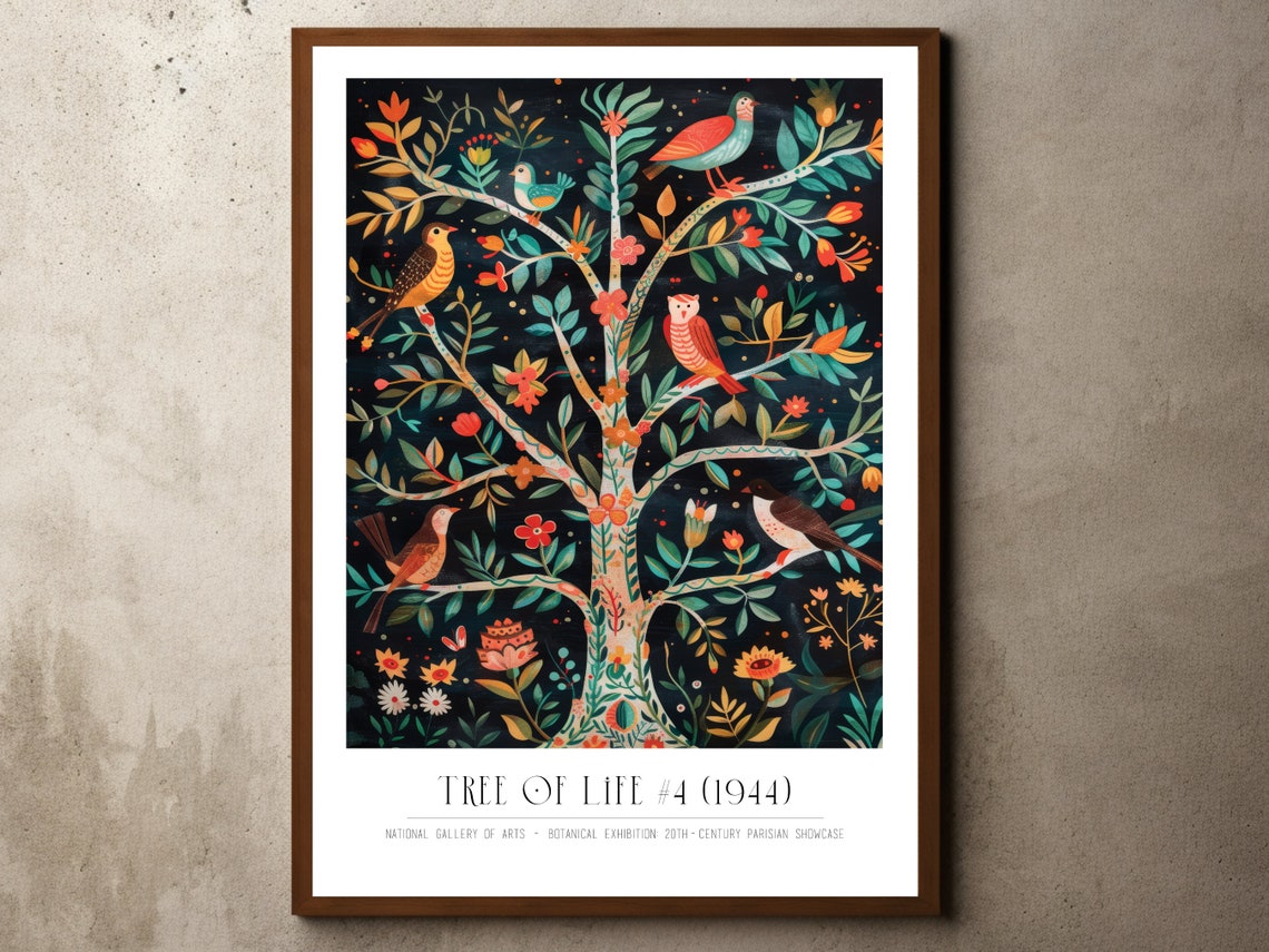 Tree of Life No 4 Colorful Birds Botanical Exhibition Poster