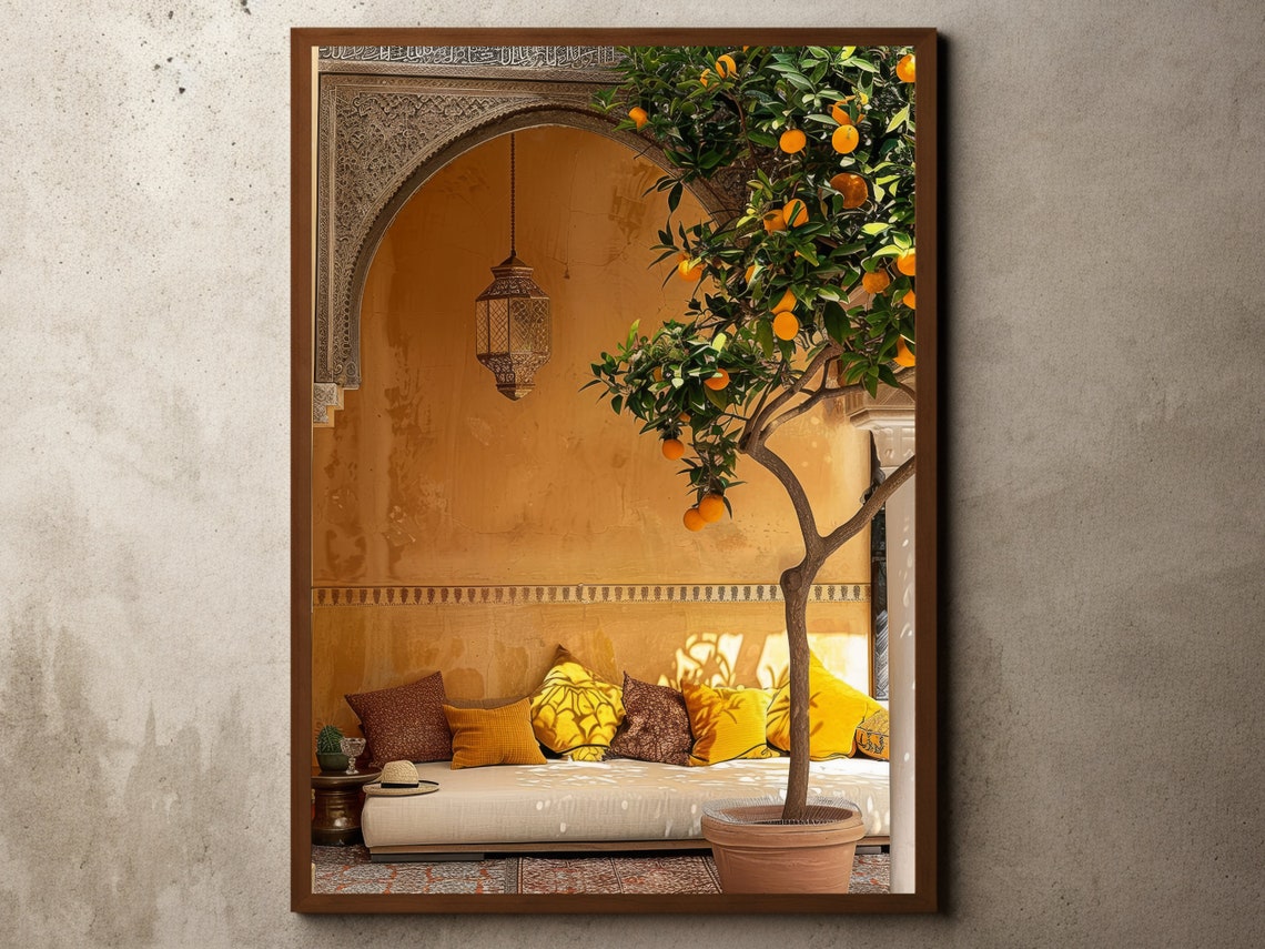 Moroccan Riad Courtyard Orange Tree Lantern Daybed Sunlit Poster