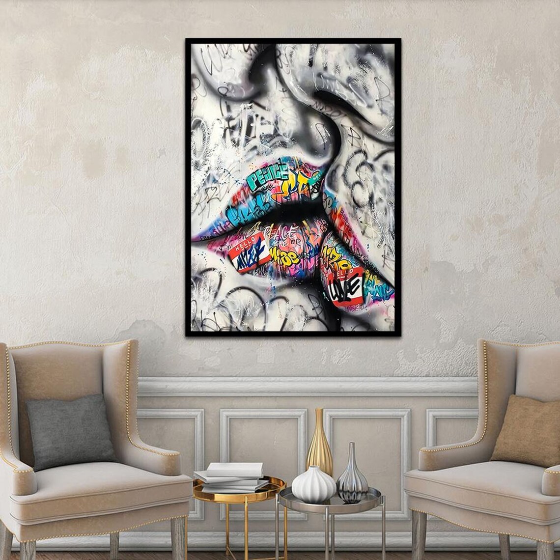 Colorful Graffiti Lips Bold Urban Street Art Pop Culture Poster - Image 3