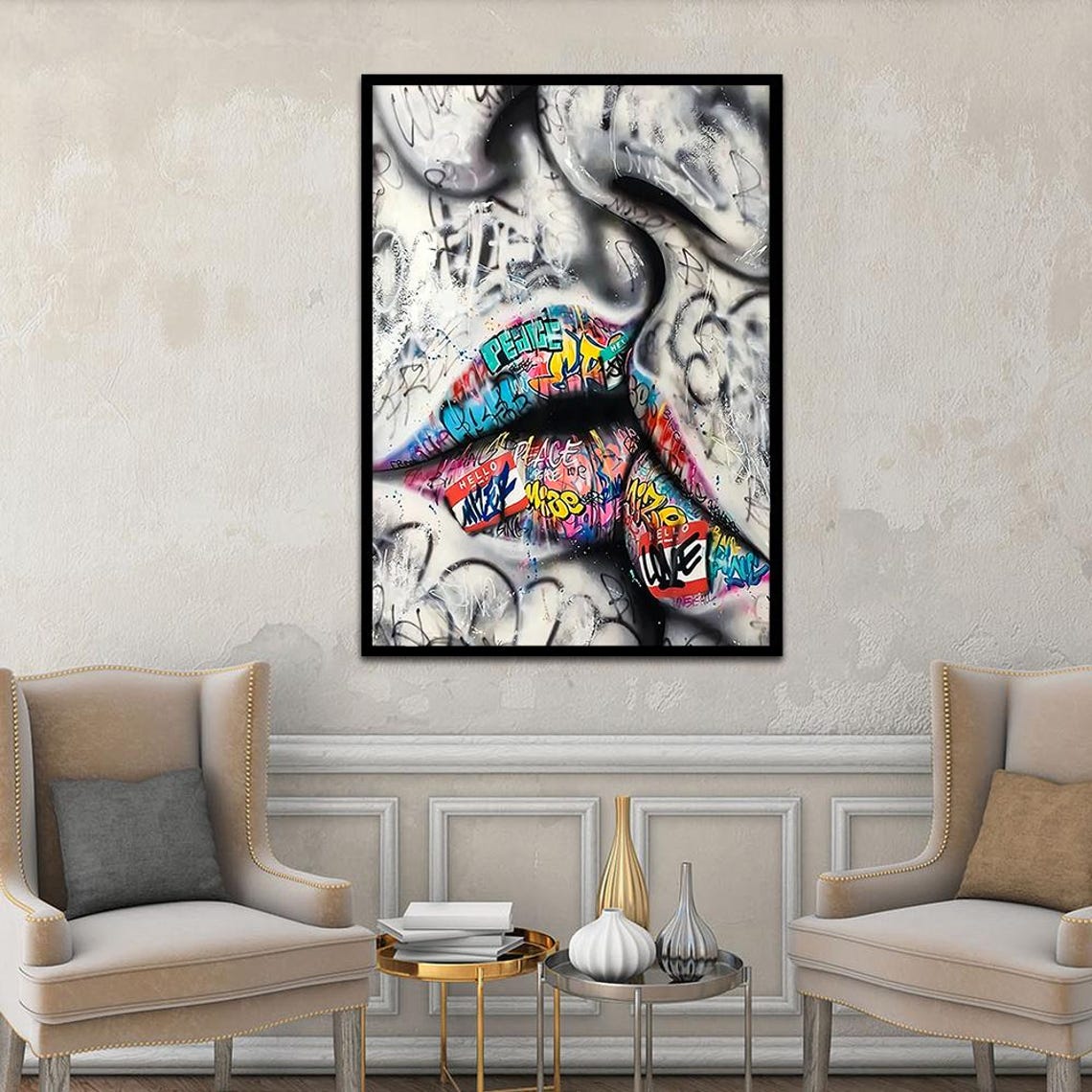 Urban Street Art Lips Vibrant Graffiti Inspired Wall Decor Bold Pop Art Home Accent Modern Street Style Art - Image 3