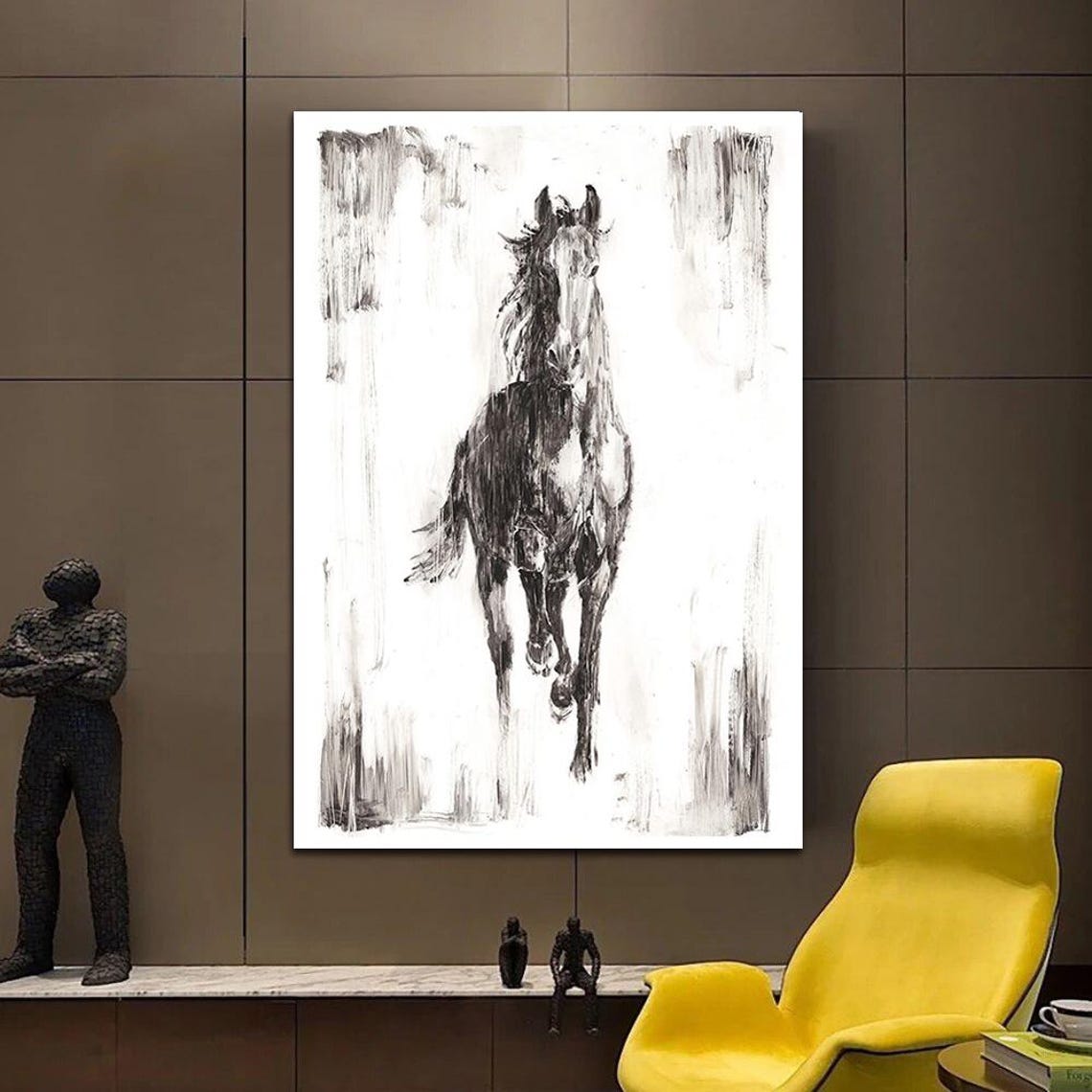 Black and White Galloping Horse Minimalist Equine Artwork Poster - Image 3