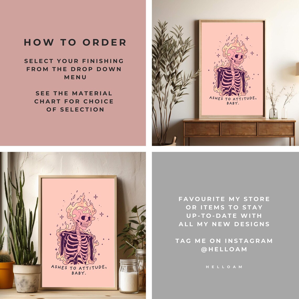 Ashes To Attitude Baby Flaming Skeleton Sassy Quote Halloween Poster - Image 3