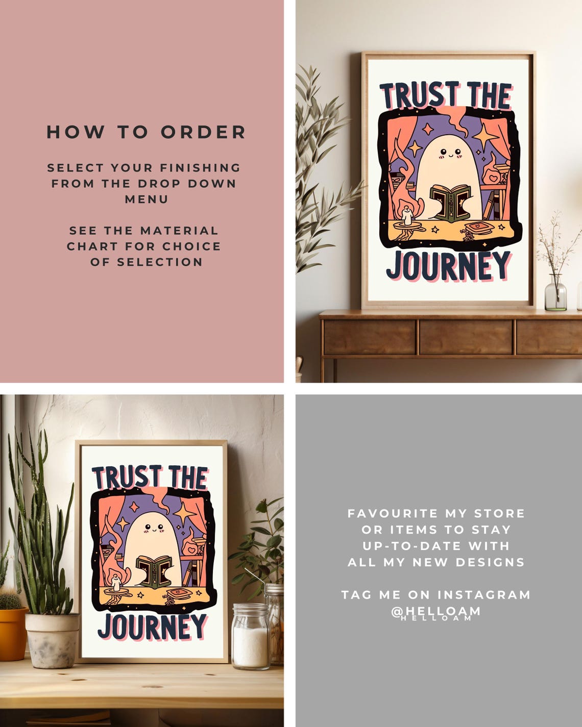 Trust The Journey Cute Ghost Tarot Card Reading Positive Quote Poster - Image 3