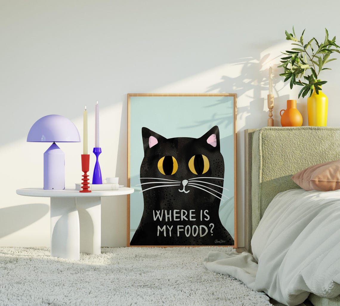 Hungry Cat Poster Cat Owner Gift Cat Food Funny Cat Lover Gift Prints Large Printable Art - Image 5
