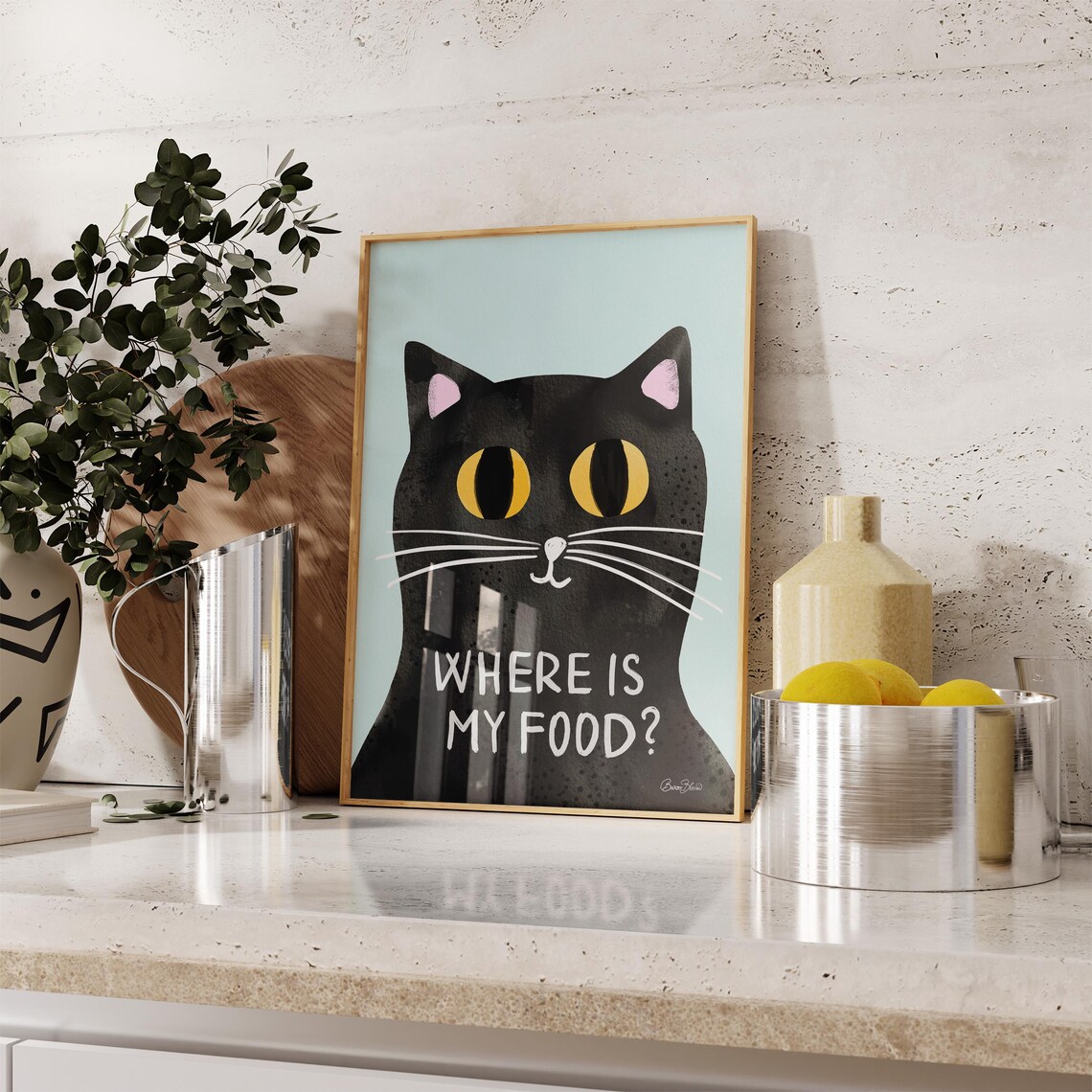 Funny Black Cat Where Is My Food Humorous Animal Quote Poster - Image 7