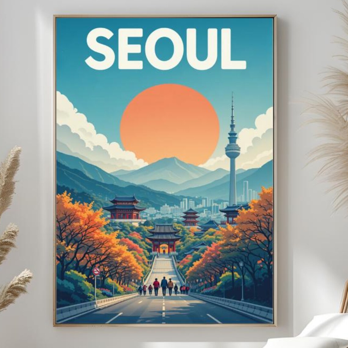 Seoul Korea N Seoul Tower Temples Autumn Orange Sun Art Poster