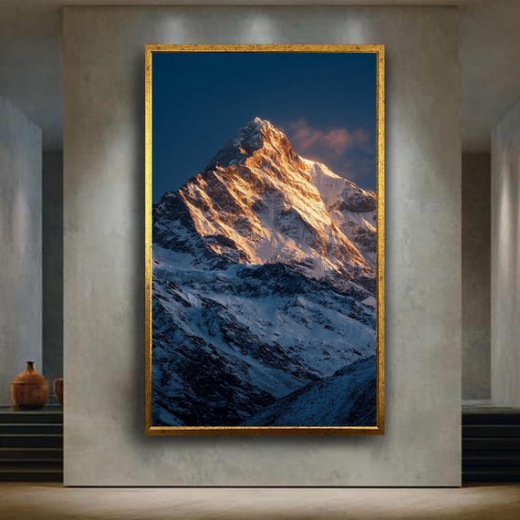 Golden Sunset Mountain Canvas Art Print Majestic Snowy Peak Wall Decor For Nature Inspired Modern Rustic Home Interiors
