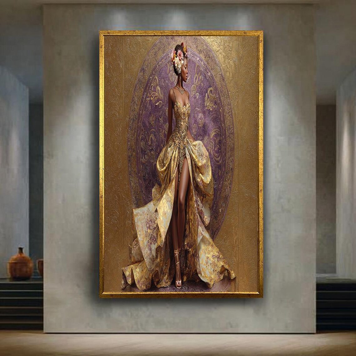 African Beauty Gold Purple Gown Ornate Oval Portrait Wall Art