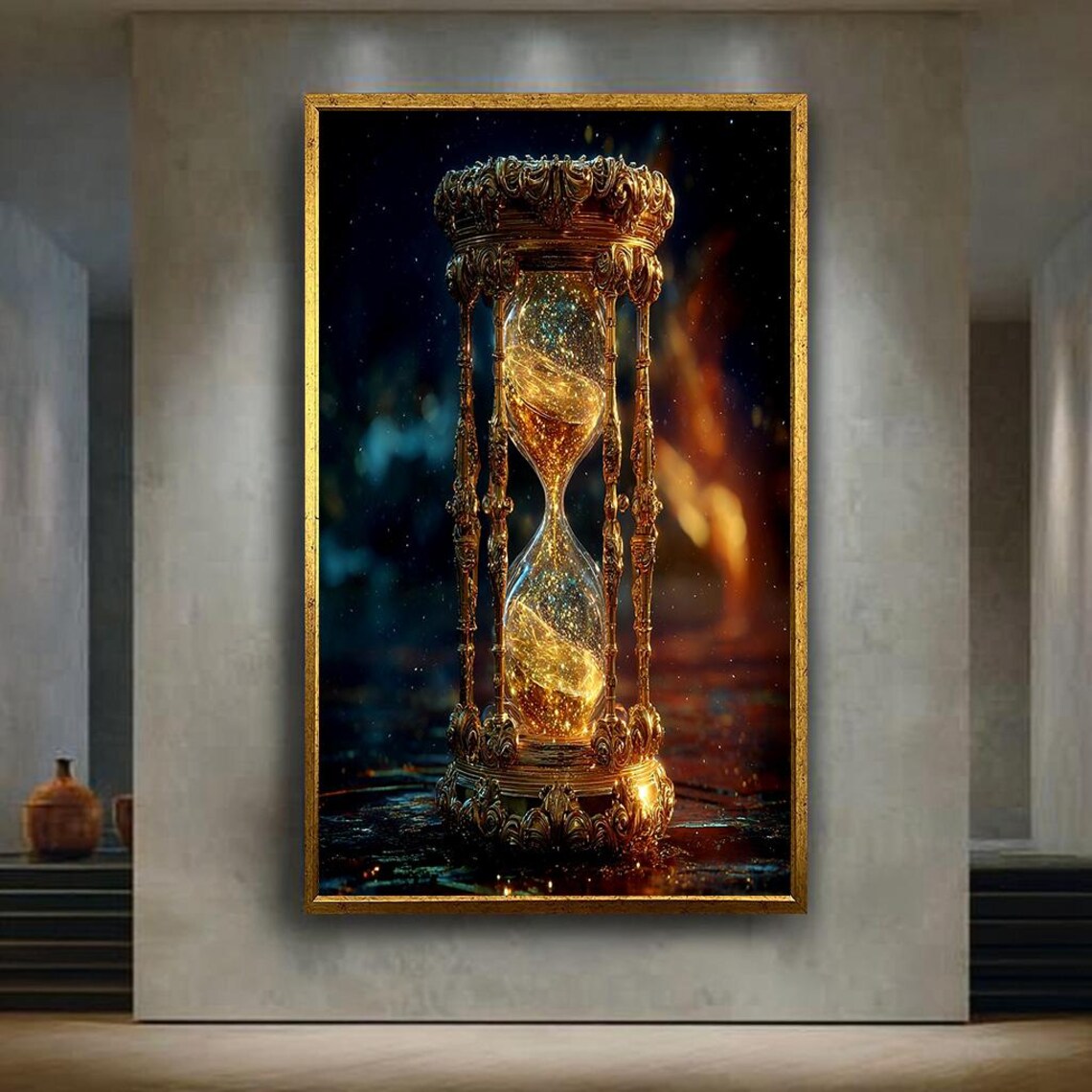 Elegant Gold Hourglass Glittering Sand Luxury Time Symbol Fantasy Art Poster