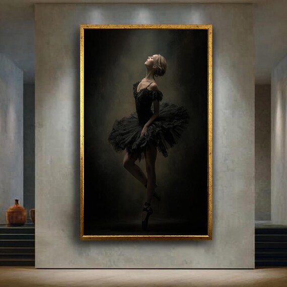Dark Elegant Ballerina Wall Art Print Graceful Black Tutu Ballet Dancer Poster For Dance Lovers And Studio Interior Decor
