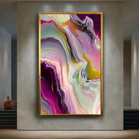 Pink Purple Abstract Wall Art Canvas Colorful Fluid Marble Texture Print Modern Vibrant Flowing Acrylic Painting Home Decor