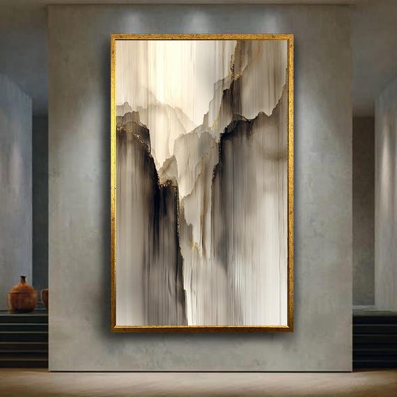 Abstract Mountain Wall Art Print Minimalist Beige Black Gold Canvas Modern Luxury Landscape Poster Elegant Neutral Home Decor