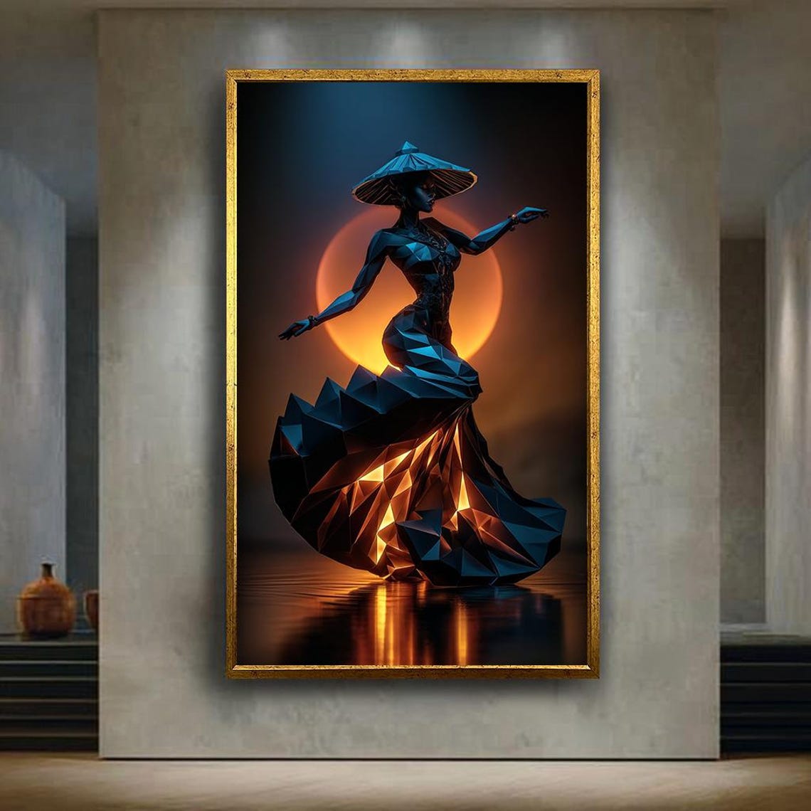 Futuristic Polygon Woman Dancer Geometric Cyber Night Art Print