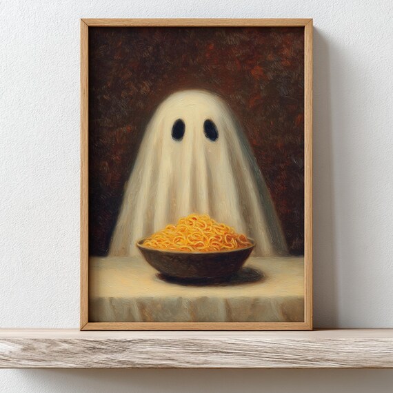Cute Noodle Wall Art Whimsical Halloween Kitchen Decor Spooky Poster Spaghetti Ramen Print