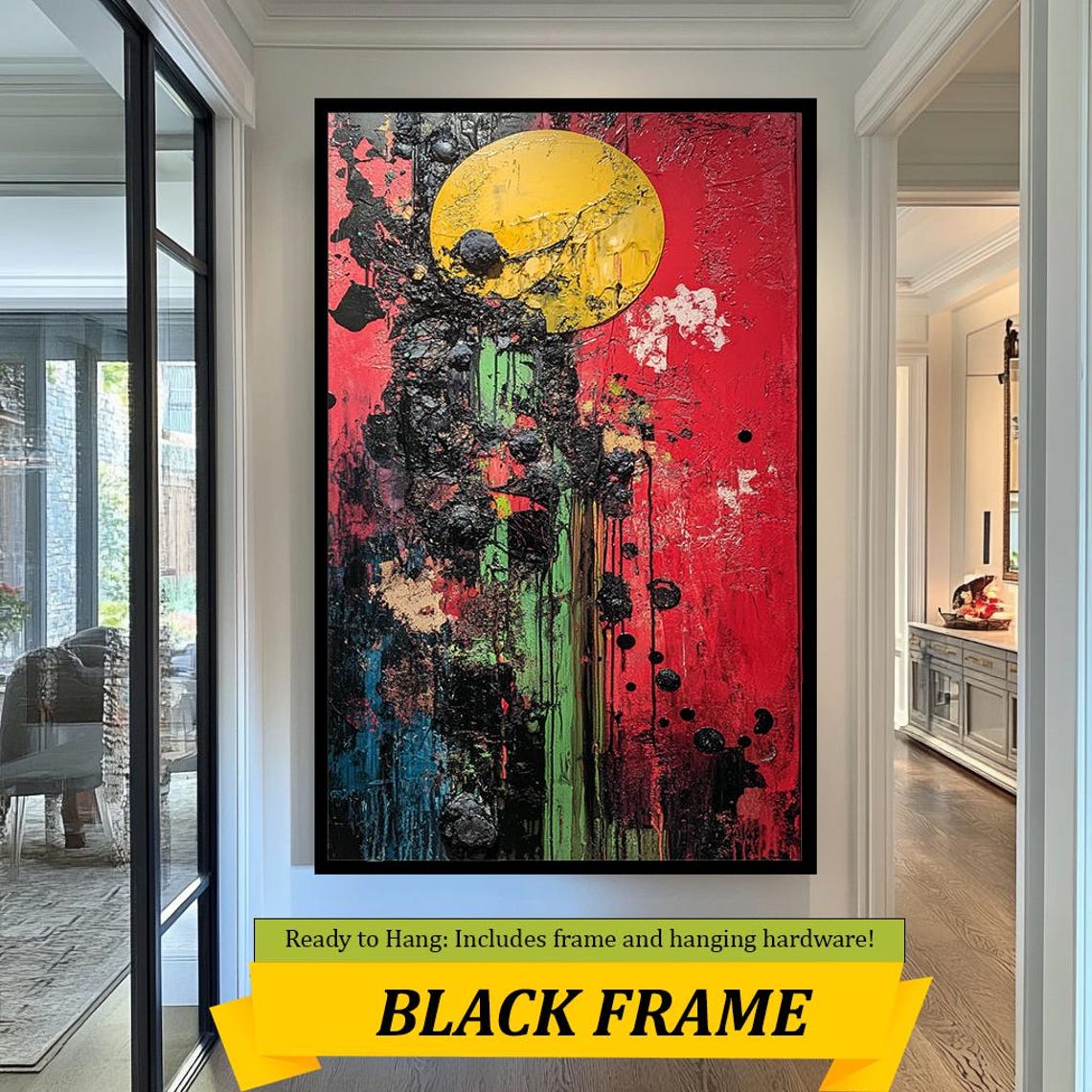 Bold Abstract Wall Art With Textured Finish Modern Mixed Media For Home Decor Unique Red And Yellow Artwork Contemporary Design - Image 3