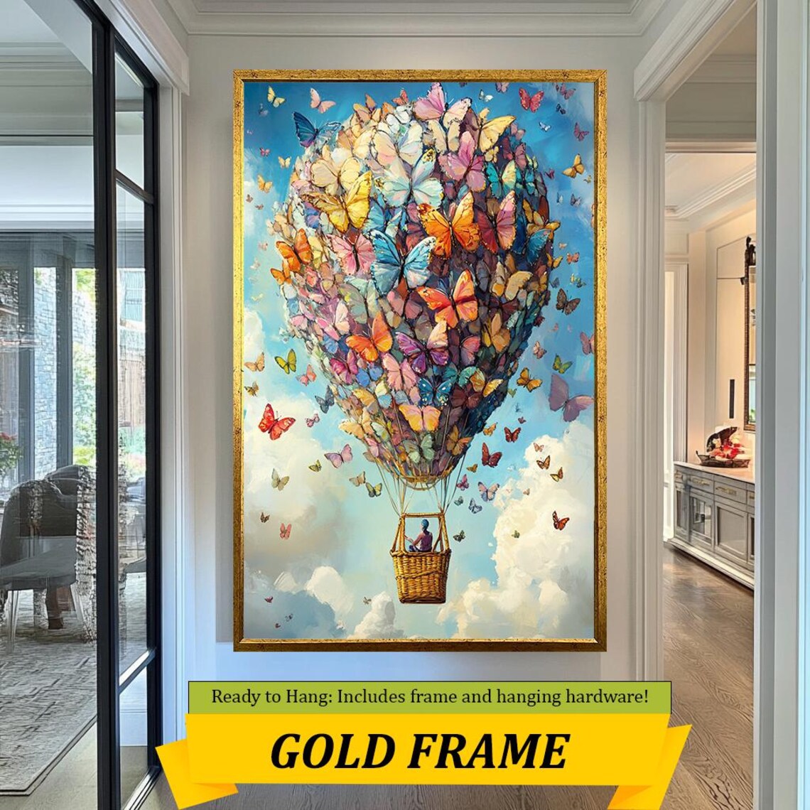 Butterfly Hot Air Balloon Whimsical Colorful Sky Adventure Wall Art - Image 3