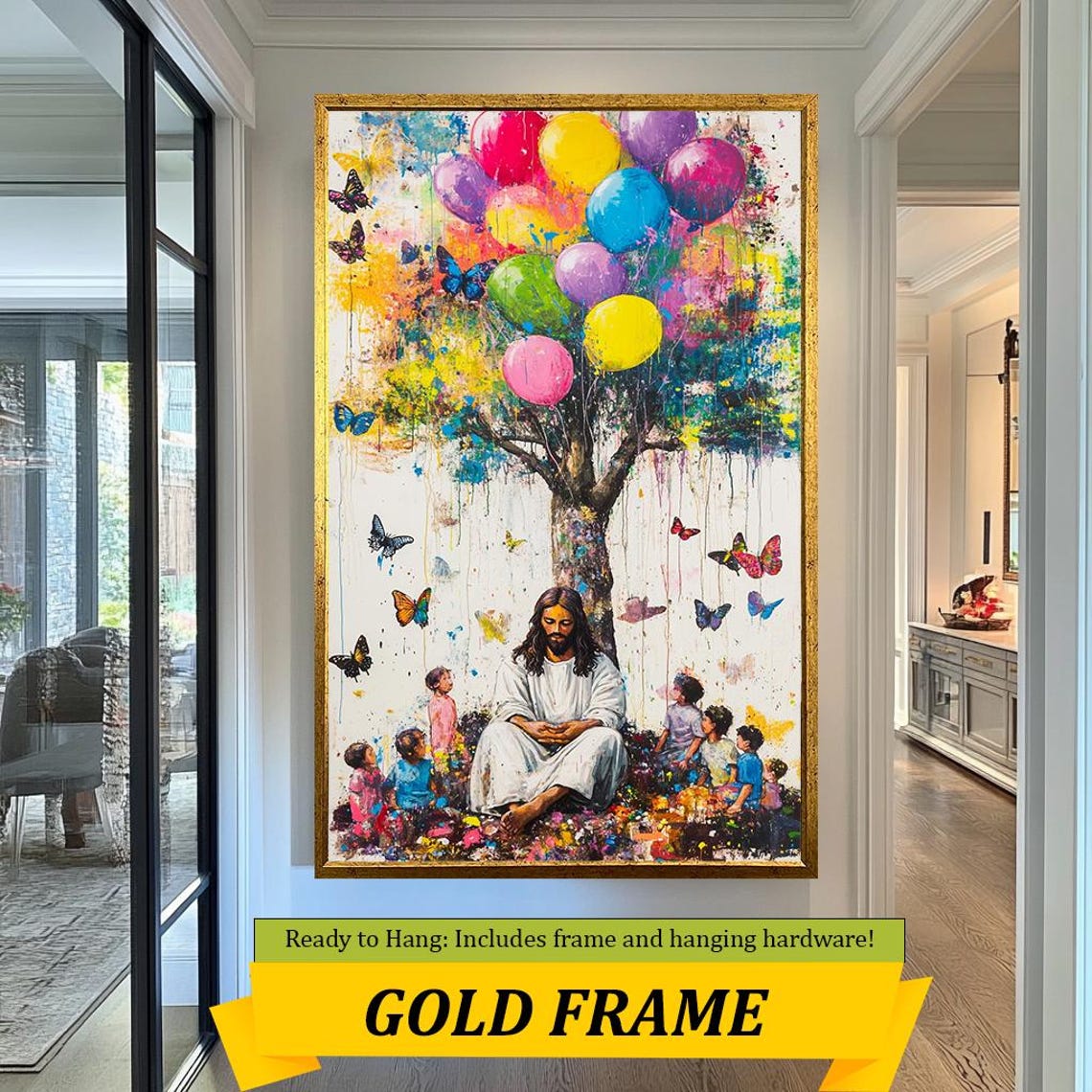 Jesus With Children Balloon Tree Butterflies Christian Wall Art - Image 3