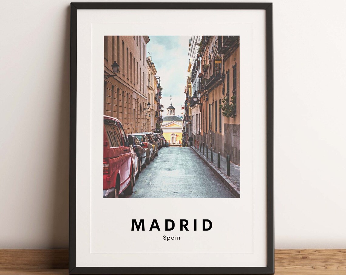 Charming Madrid Spain Narrow Old Town Street Travel Photo Poster