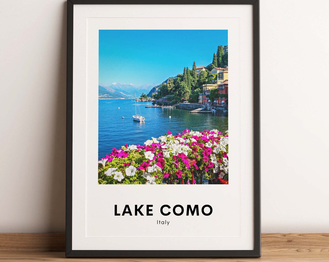 Lake Como Italy Scenic Lakeside Town Boats Flowers View Poster